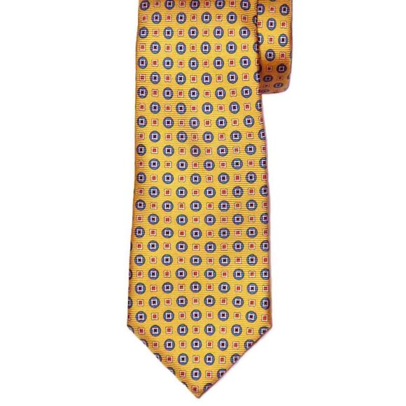 NEW Brooks Brothers Italian Silk Tie Yellow Blue Orange Geometric Men's Long - Picture 1 of 2